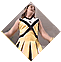 Diamond shaped image of a cheerleader in yellow uniform aand llink to pornographic site about the same