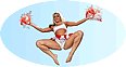 Cheerleader in red and white uniform jumping and a link to a pornographic website about cheerleaders