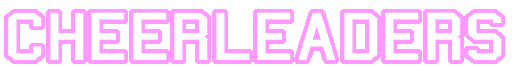 College sports letters in white with pink outlines spelling out the word cheerleaders