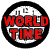 A clock with the words "World Time" superimposed on it  and a link to a website with most time zones in 'real time'.